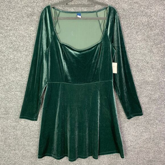 NEW Old Navy Fit & Flare Velvet Mini Dress Size Large Green - Picture 1 of 11
